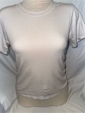 Vuori Ribbed Crew Short Sleeve Tee in Light Beige
